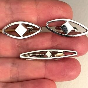 Hickok USA Vintage Silver Tone Cuff Links Tie Bar Set